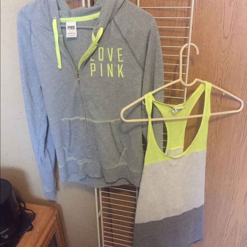 Pink tank and sweatshirt